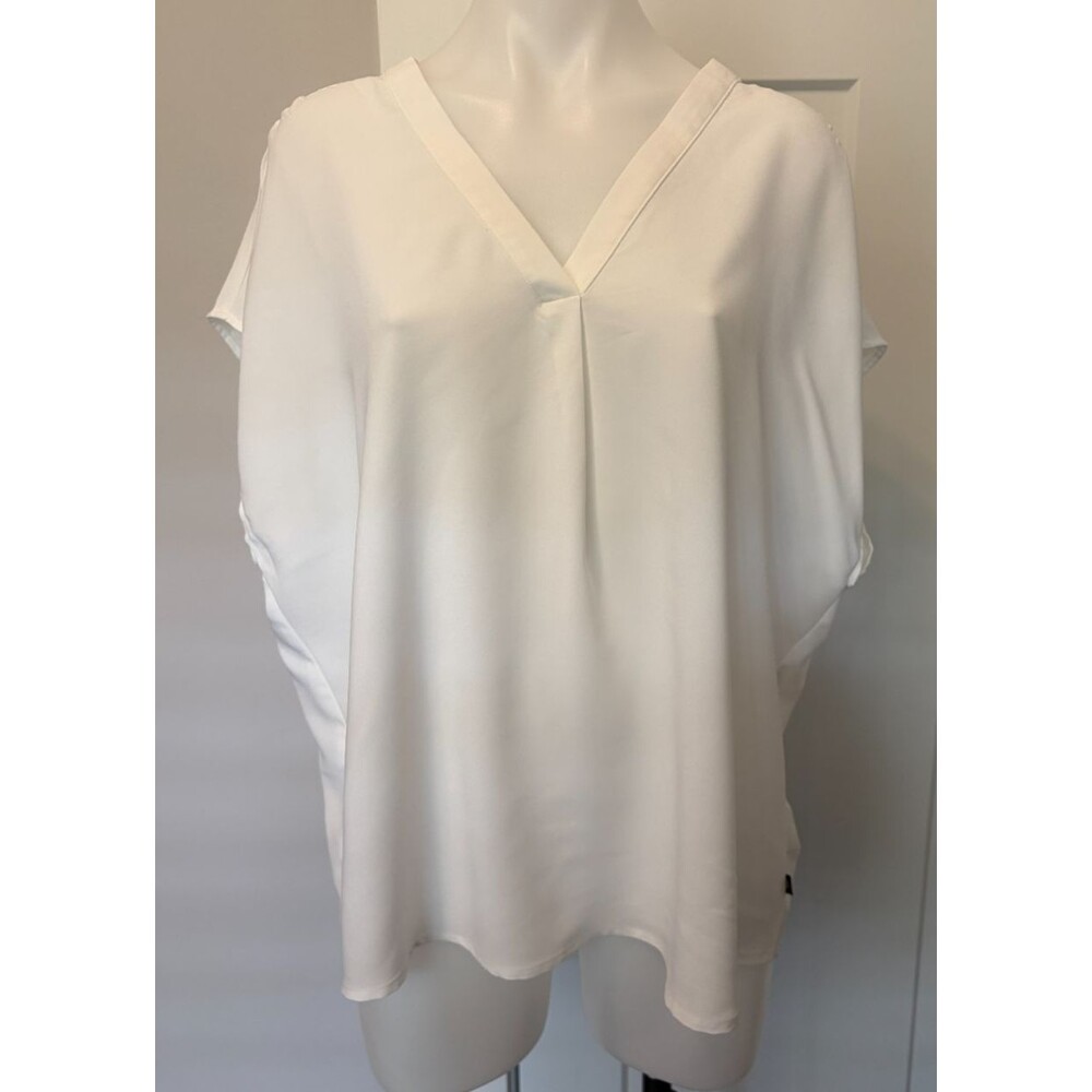 BANANA REPUBLIC Womens TOP Short Sleeve WHITE V-Neck Size XL